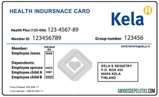 Cartão de seguro saúde da Finlândia exemplo real